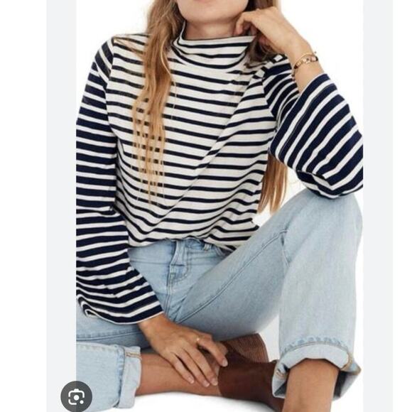 Madewell Tops - Madewell Stripe Block Wide Sleeve Turtleneck In Linen size med